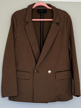 Ann Taylor Women's Brown Houndstooth Blazer - Oversized Tailored Style